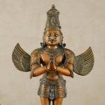 Brass Standing Garuda Dev with Vintage Bronze Finish | 22" x 13" x 7" (55.9 x 33 x 17.8 cm) | 11 kg Sacred Art | Divine Vehicle Murti